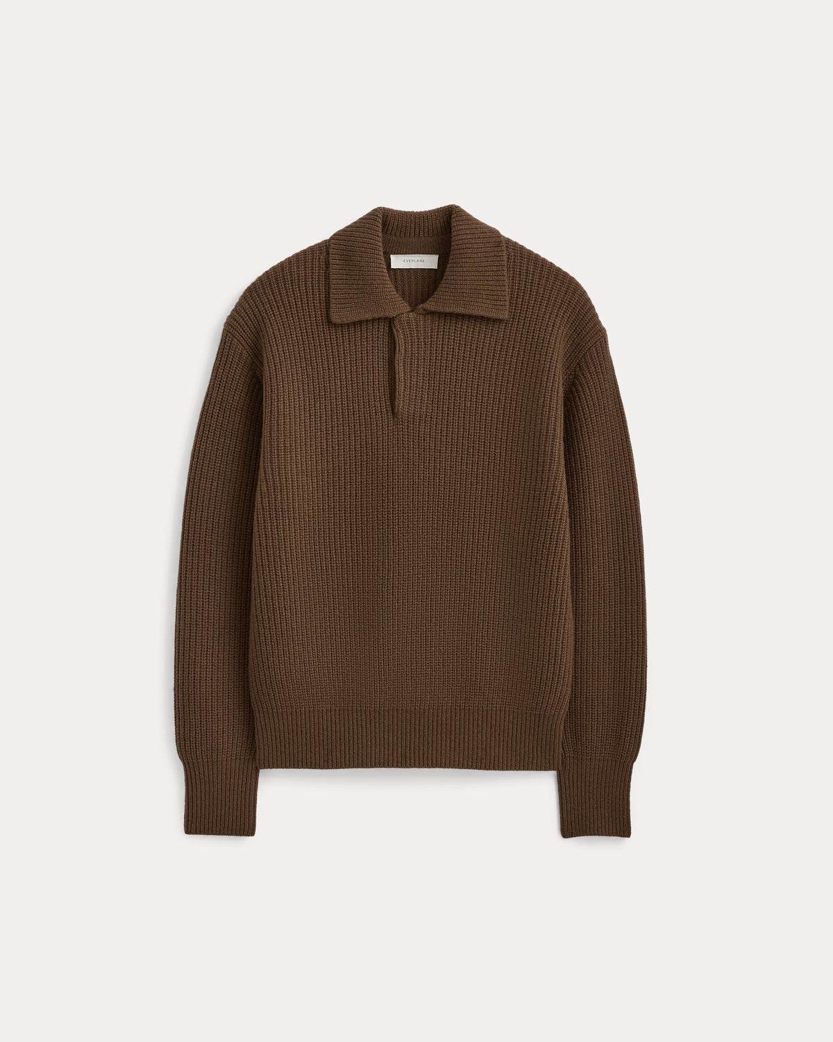 Ribbed Collared Sweater in Felted Merino | Cocoa