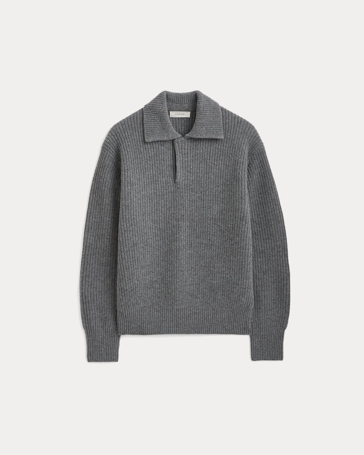 Ribbed Collared Sweater in Felted Merino | Heathered Mid-Grey
