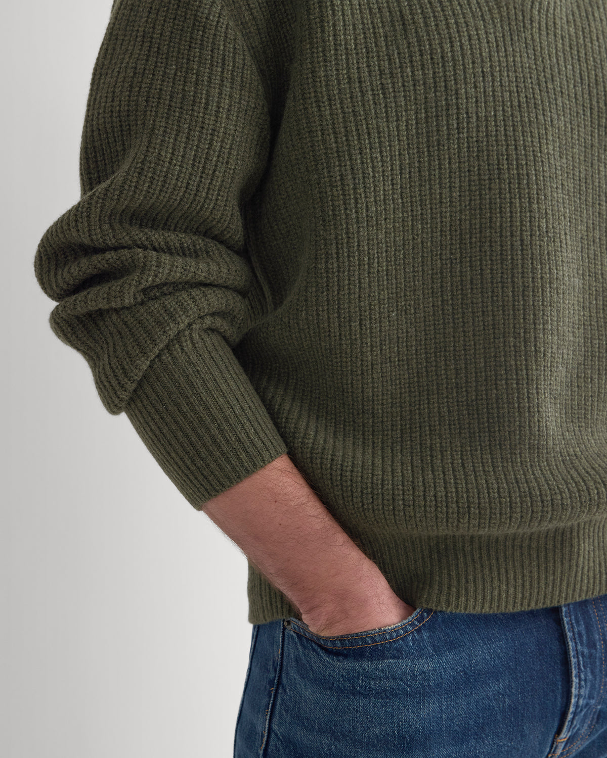 Ribbed Collared Sweater in Felted Merino | Heathered Olive Night