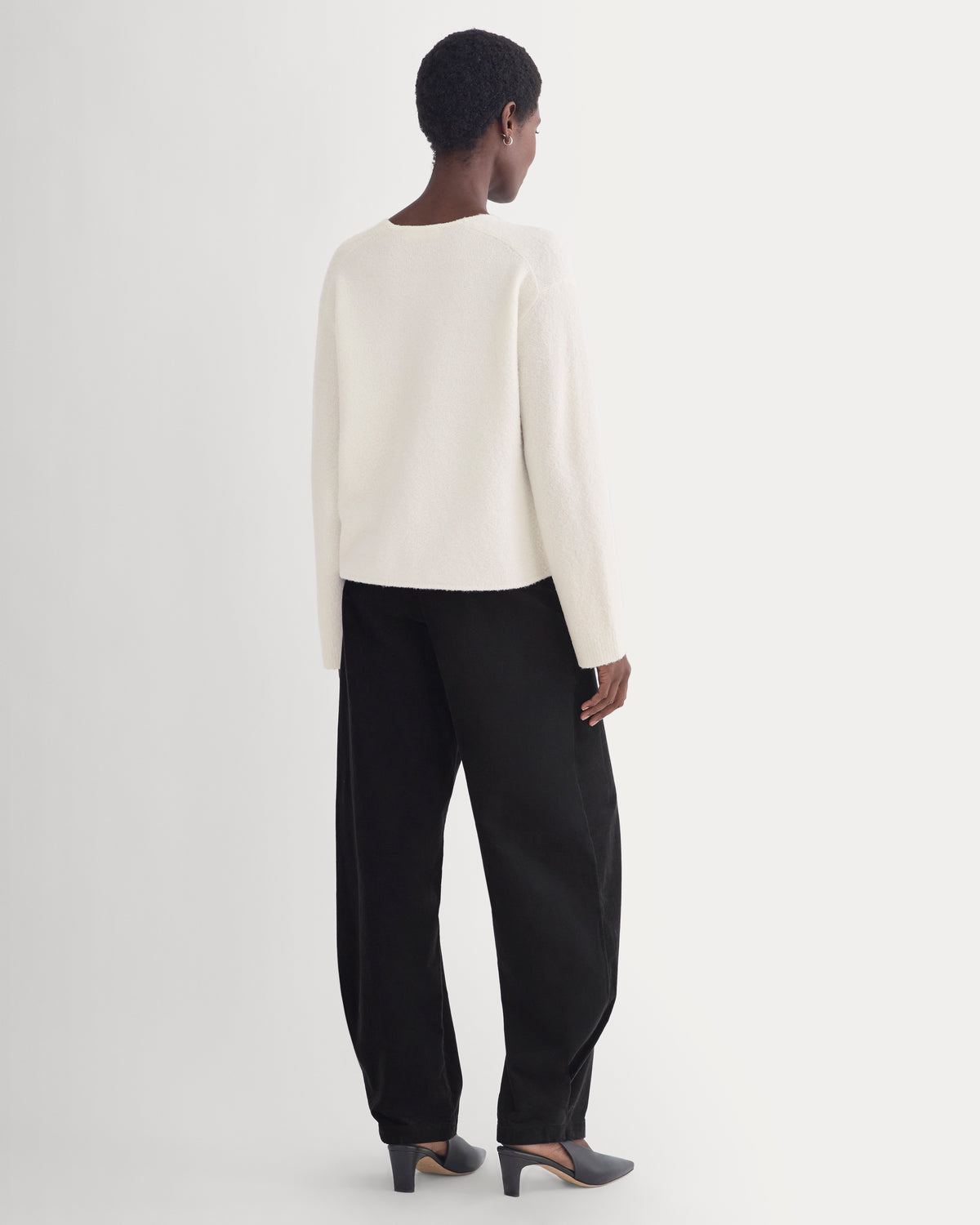 Bouclé Oversized Deep V-Neck Sweater | Bone