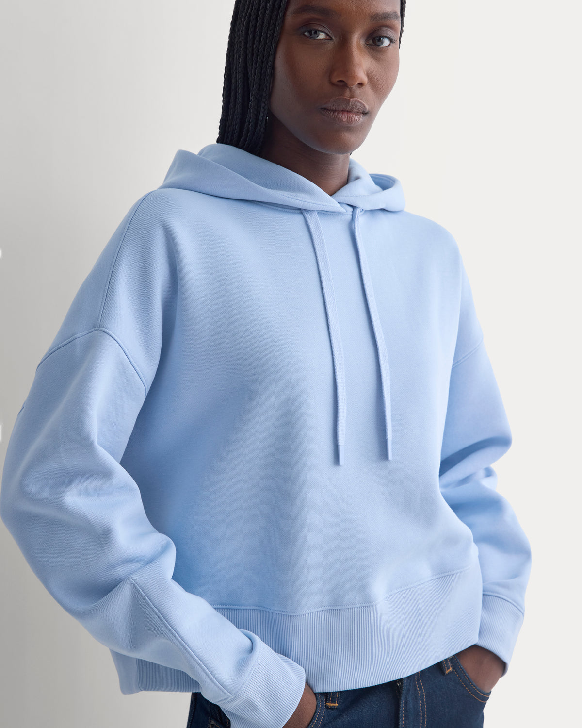 Cropped Luxe Fleece Hoodie | Cashmere Blue