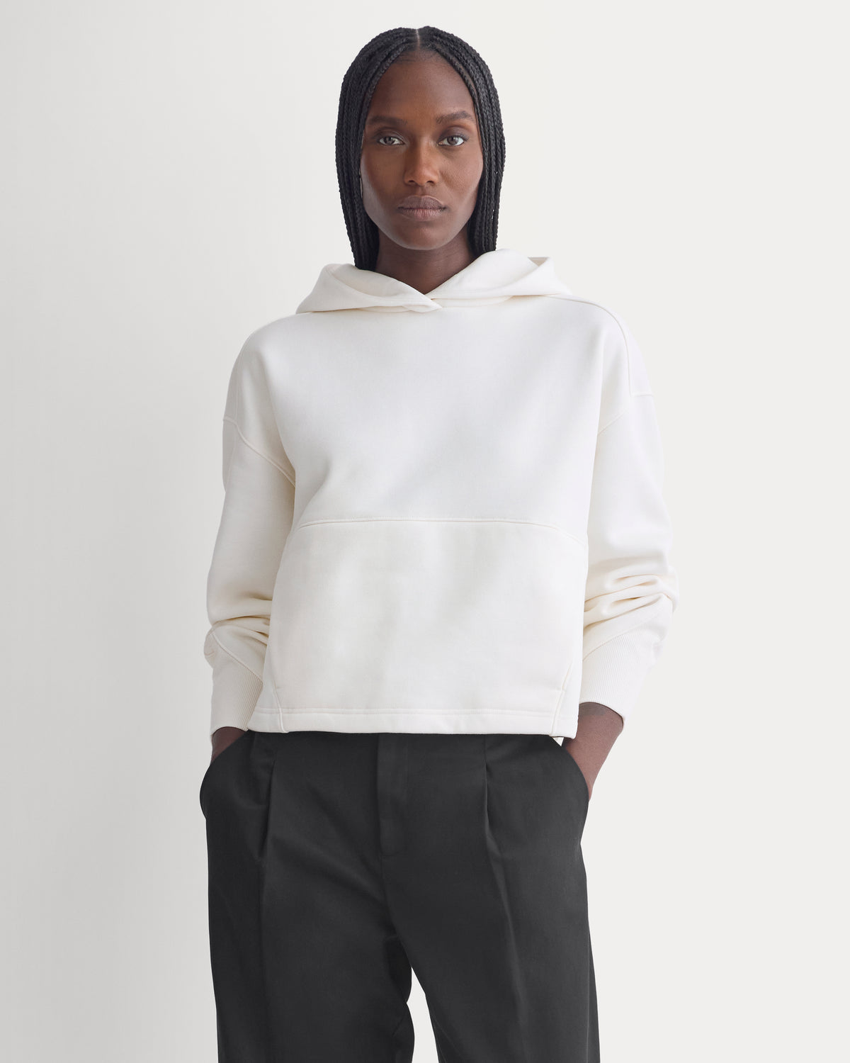 Luxe Fleece Seamed Cropped Hoodie | Bone