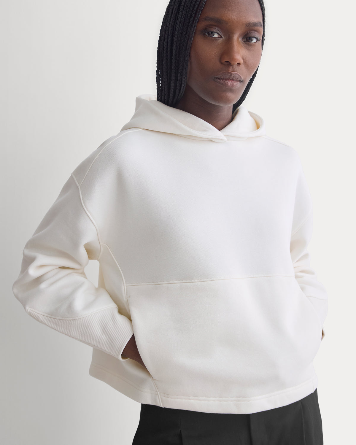 Luxe Fleece Seamed Cropped Hoodie | Bone