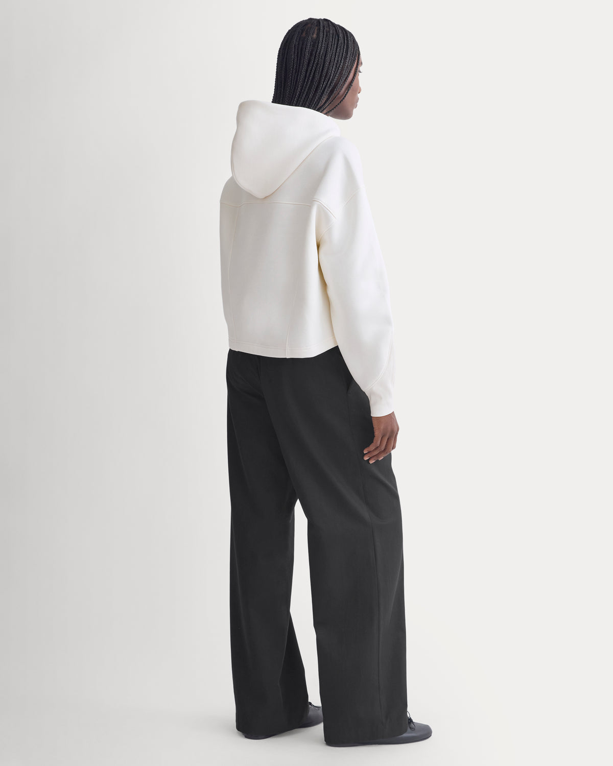 Luxe Fleece Seamed Cropped Hoodie | Bone