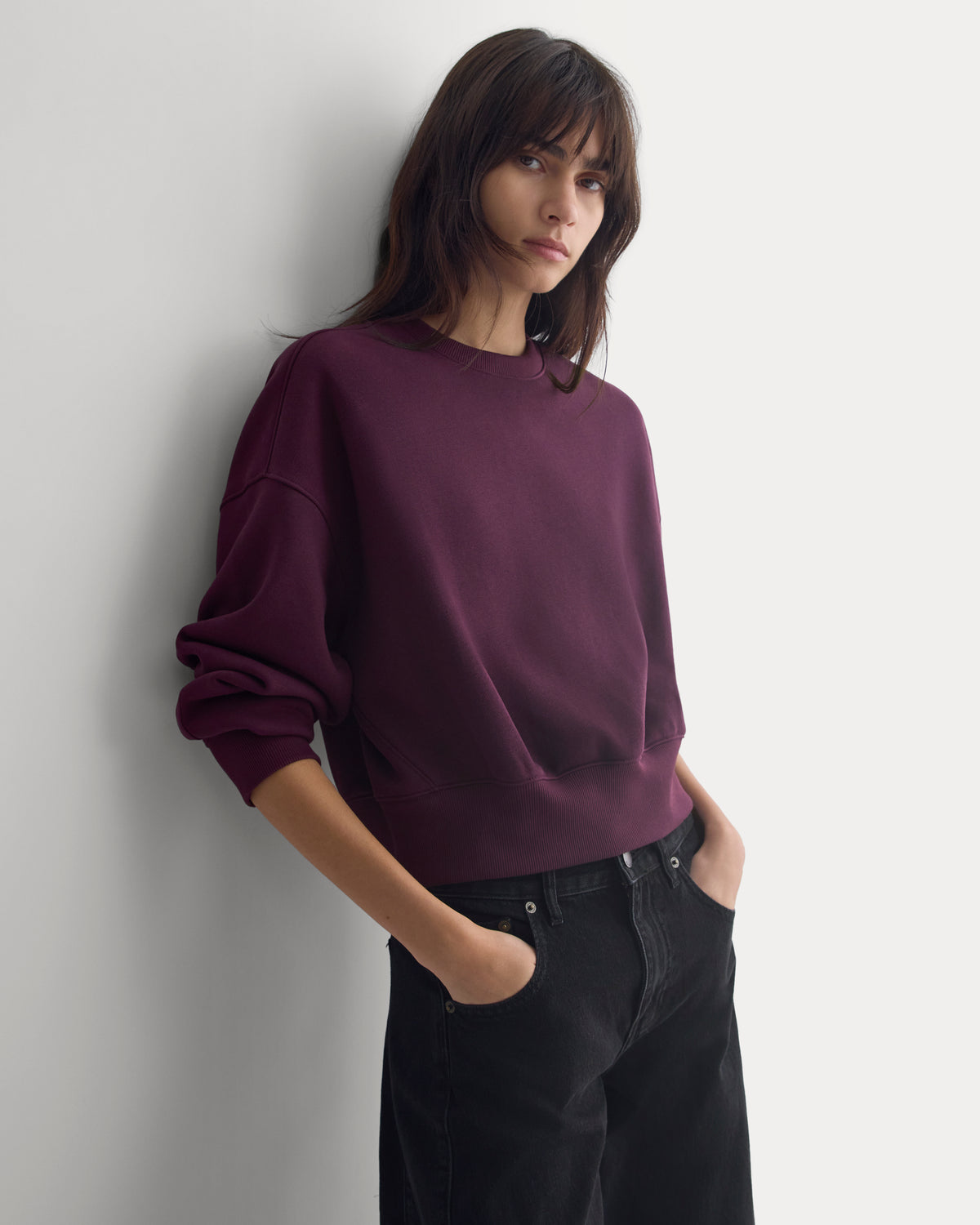Luxe Fleece Shrunken Crew | Deep Plum