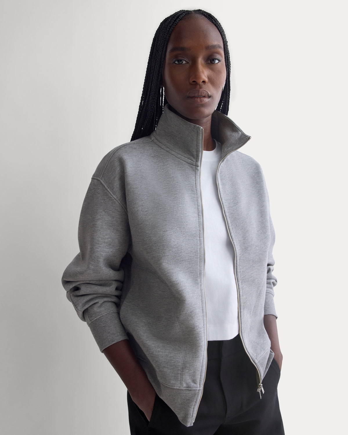 Luxe Fleece Full-Zip Turtleneck | Vintage Heather Grey