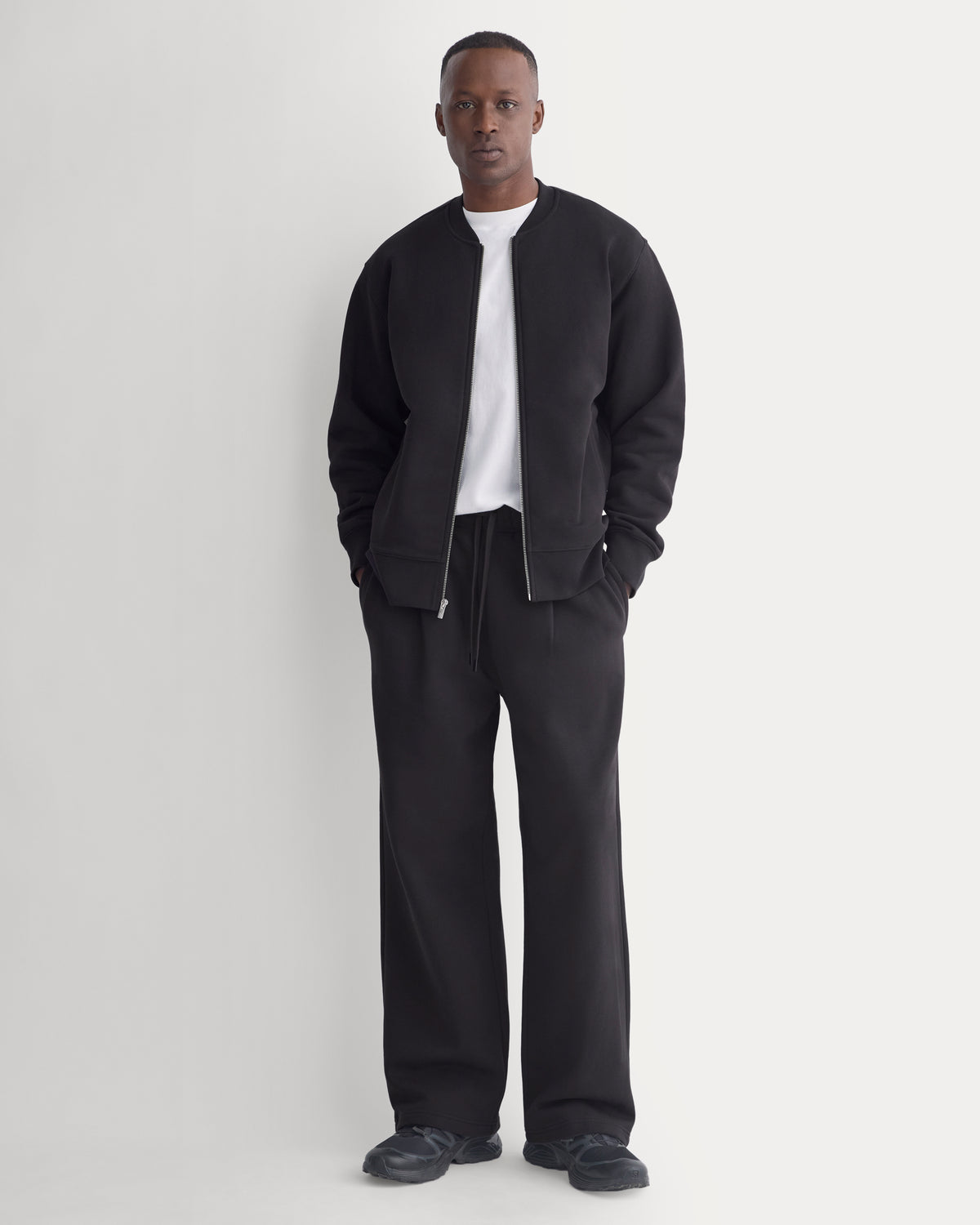 Luxe Fleece Zip Crew Cardigan | Black