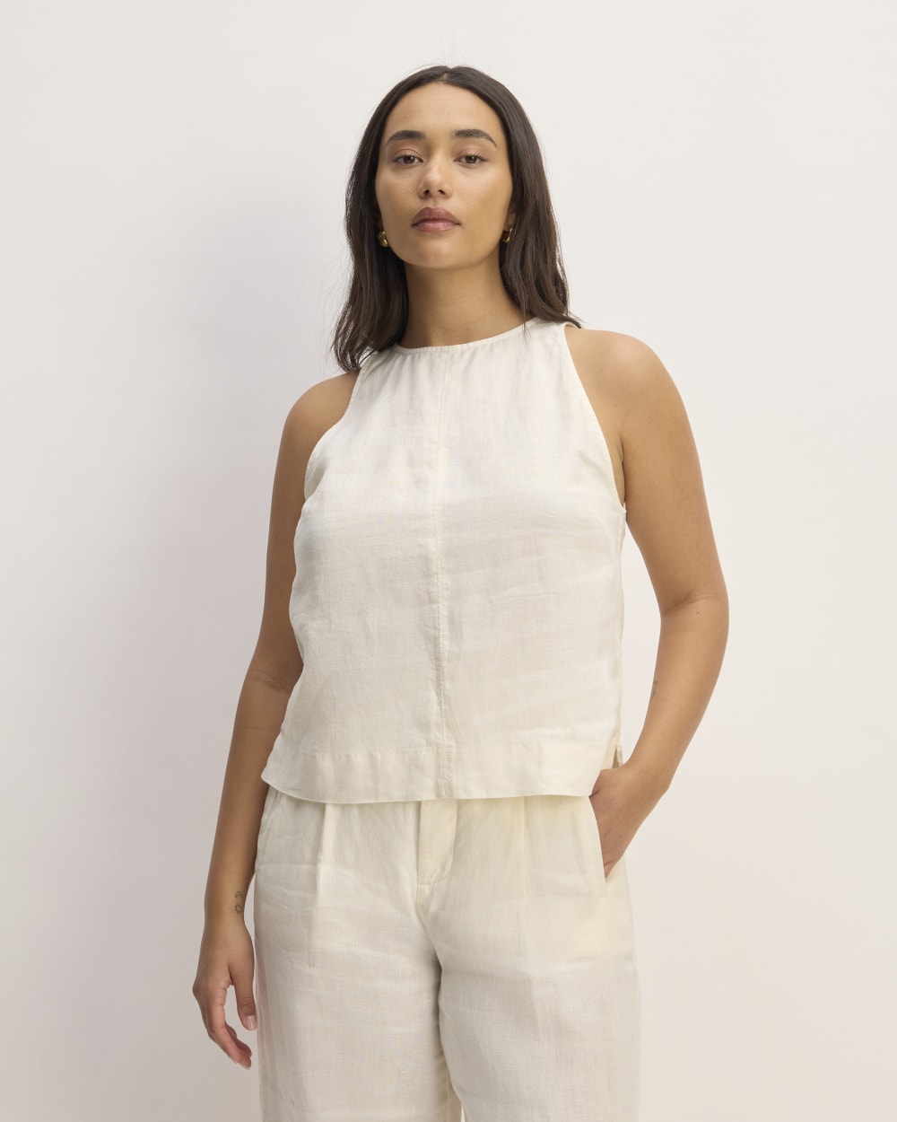 womens-linen-high-neck-tank-bone | primary