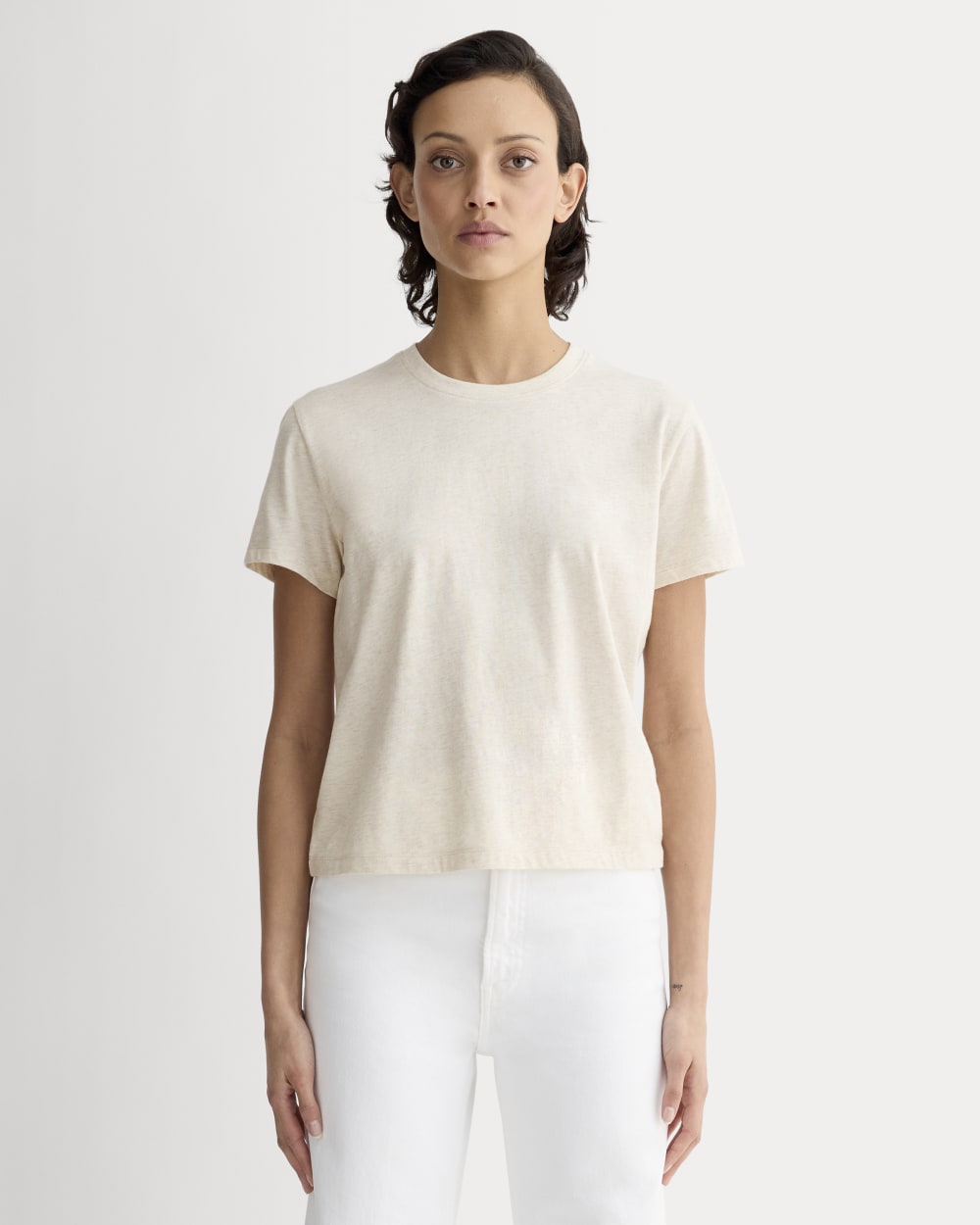 The Box-Cut Tee in Essential Cotton | Heathered Oat | No Pocket