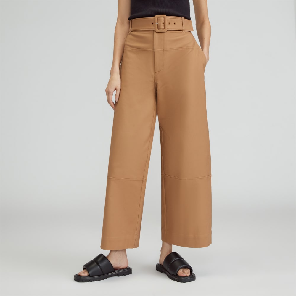 womens-structured-cotton-belted-pant-tosted-coconut | primary