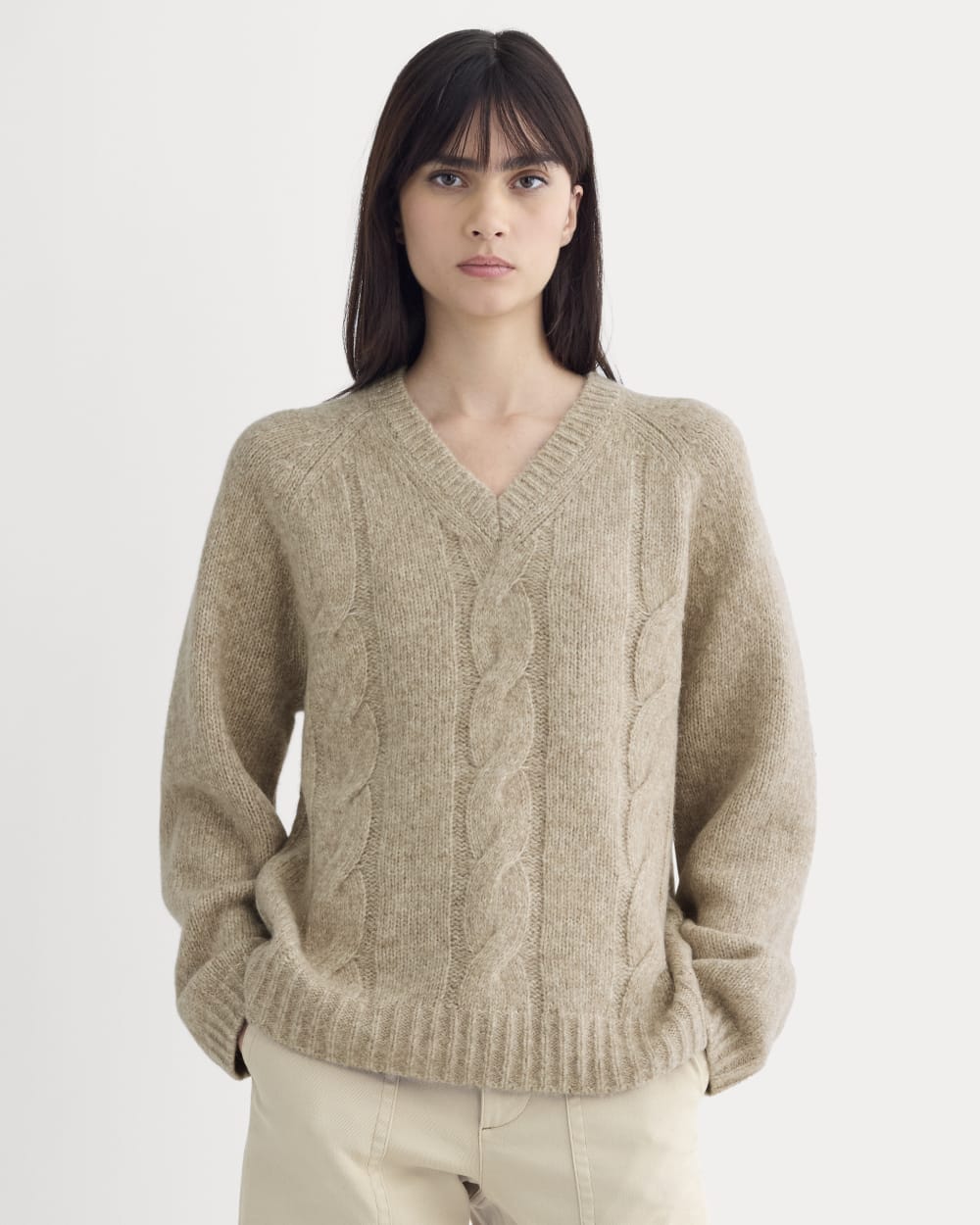 womens-cloud-cable-v-neck-sweater-heathered-oatmeal | primary