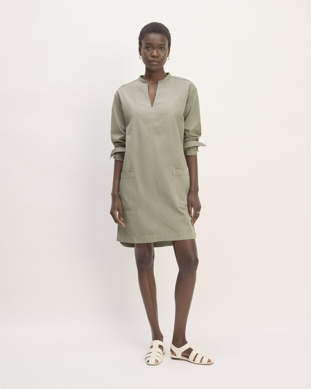 The Long-Sleeve Utility Mini Dress Sage Green – Everlane