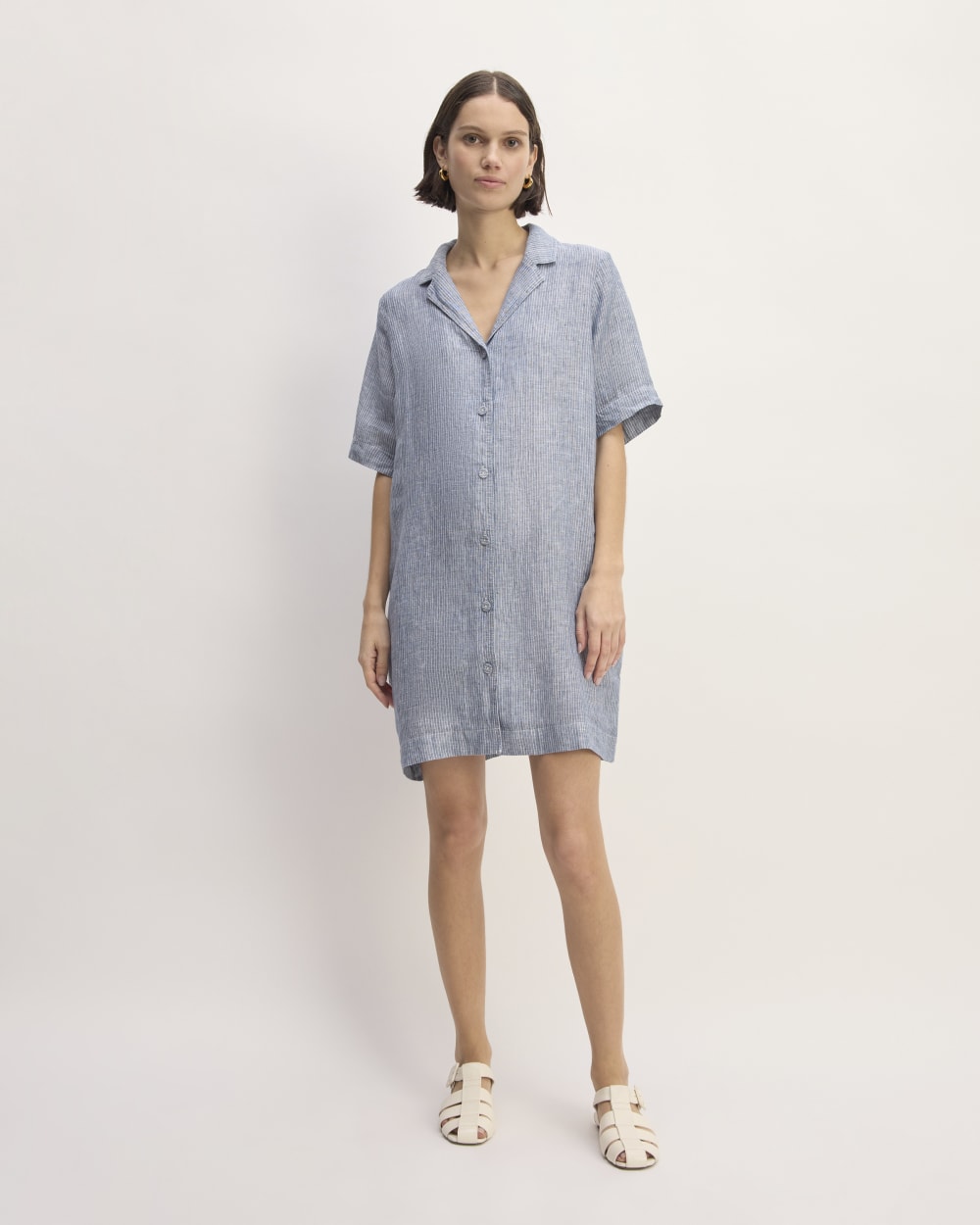 The Shirtdress in Linen White Blue – Everlane - Main Image