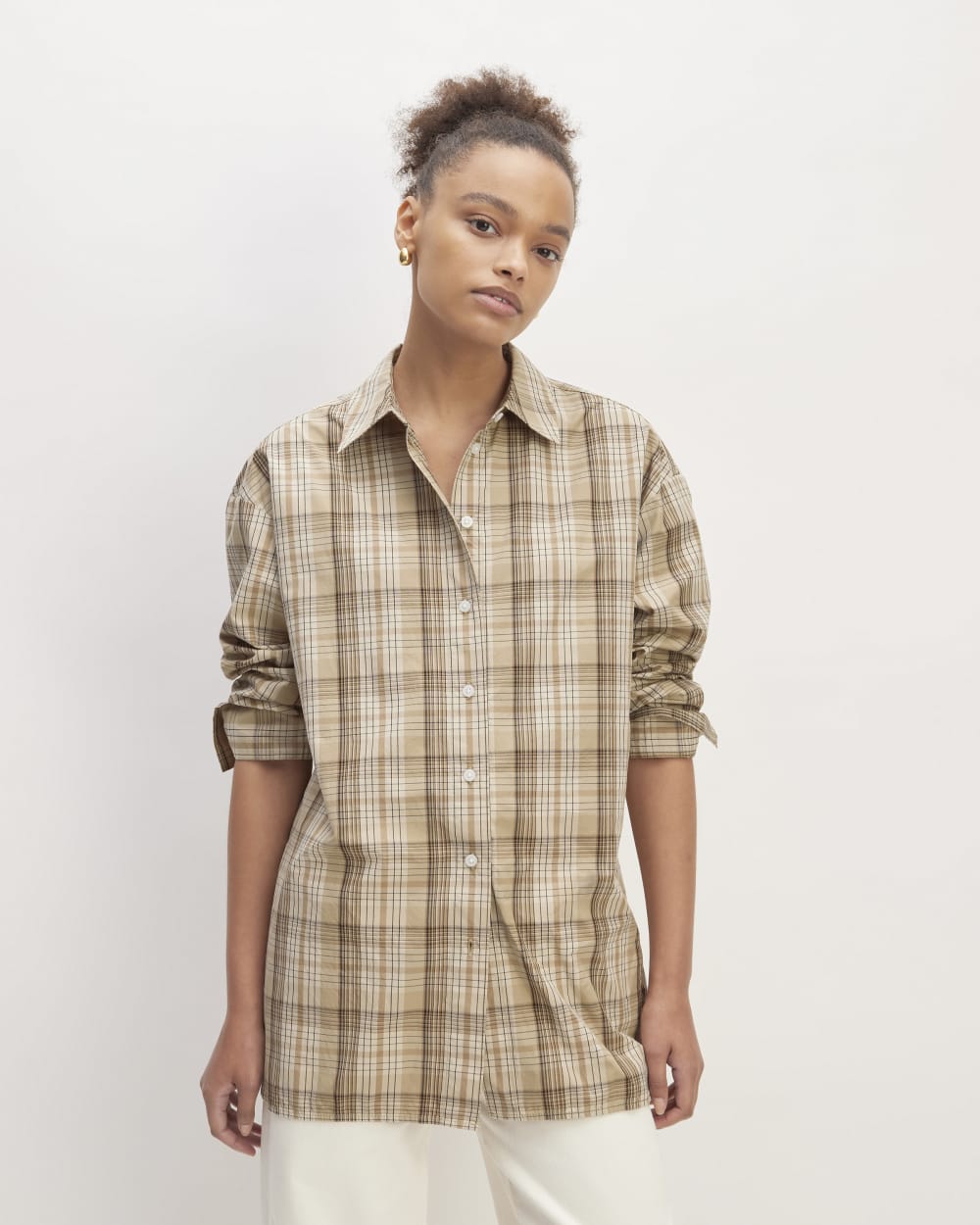The Supima Cotton Boyfriend Shirt | Pale Khaki Plaid Everlane The Supima Cotton Boyfriend Shirt | Pale Khaki Plaid Everlane