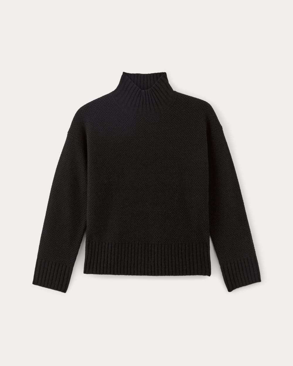 womens-wool-cashmere-honeycomb-funnel-sweater-black | alt