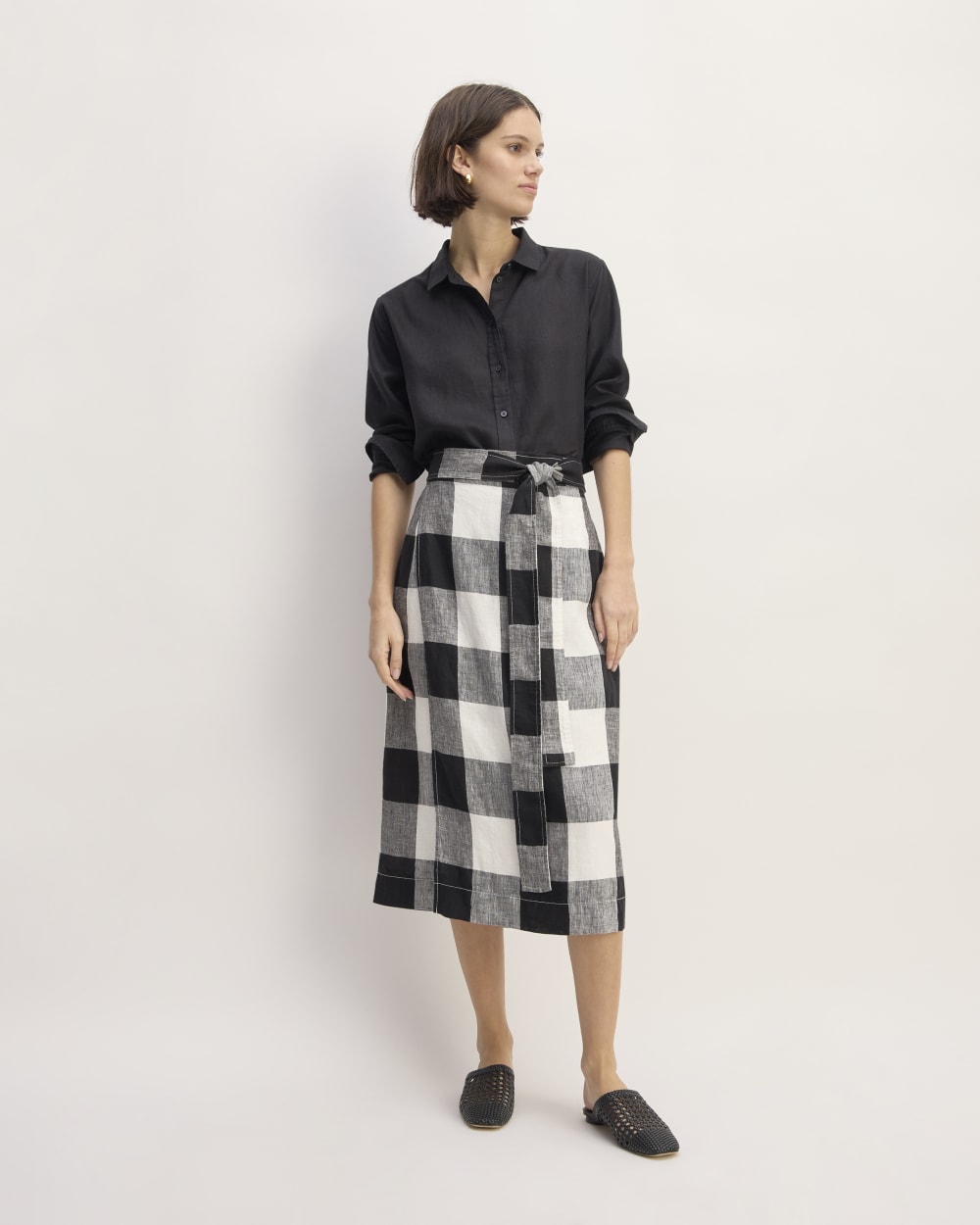 womens-linen-wrap-skirt-bone-black-check | primary