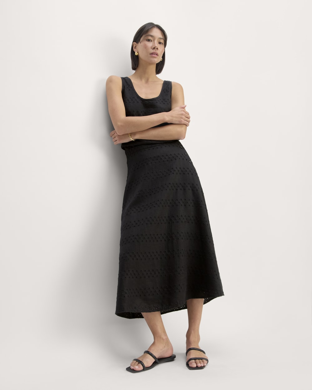 black eyelet midi dress The Linen Eyelet Midi Skirt