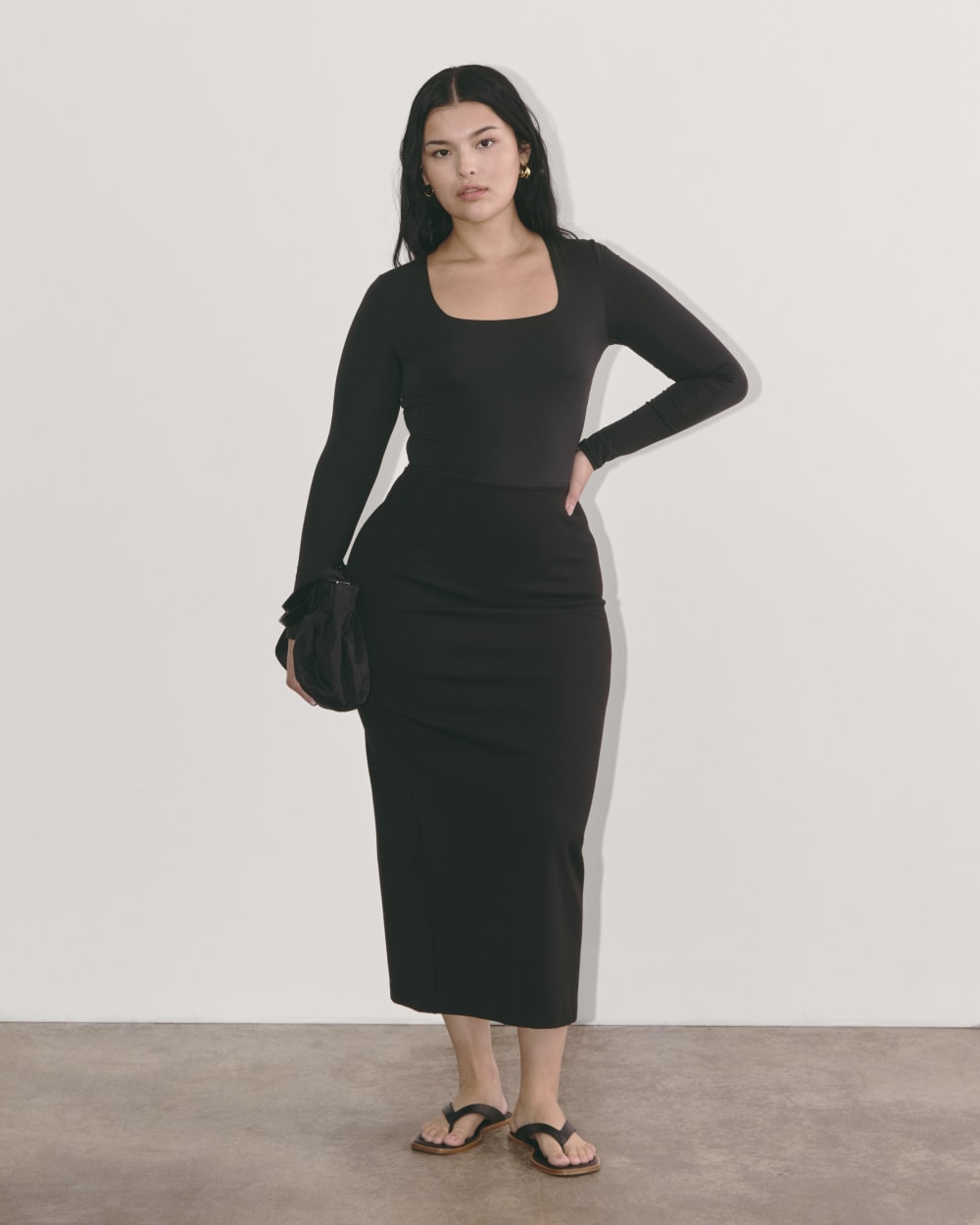 The Long-Sleeve Supima Square-Neck Bodysuit | Black | Thong Everlane The Long-Sleeve Supima Square-Neck Bodysuit | Black | Thong Everlane