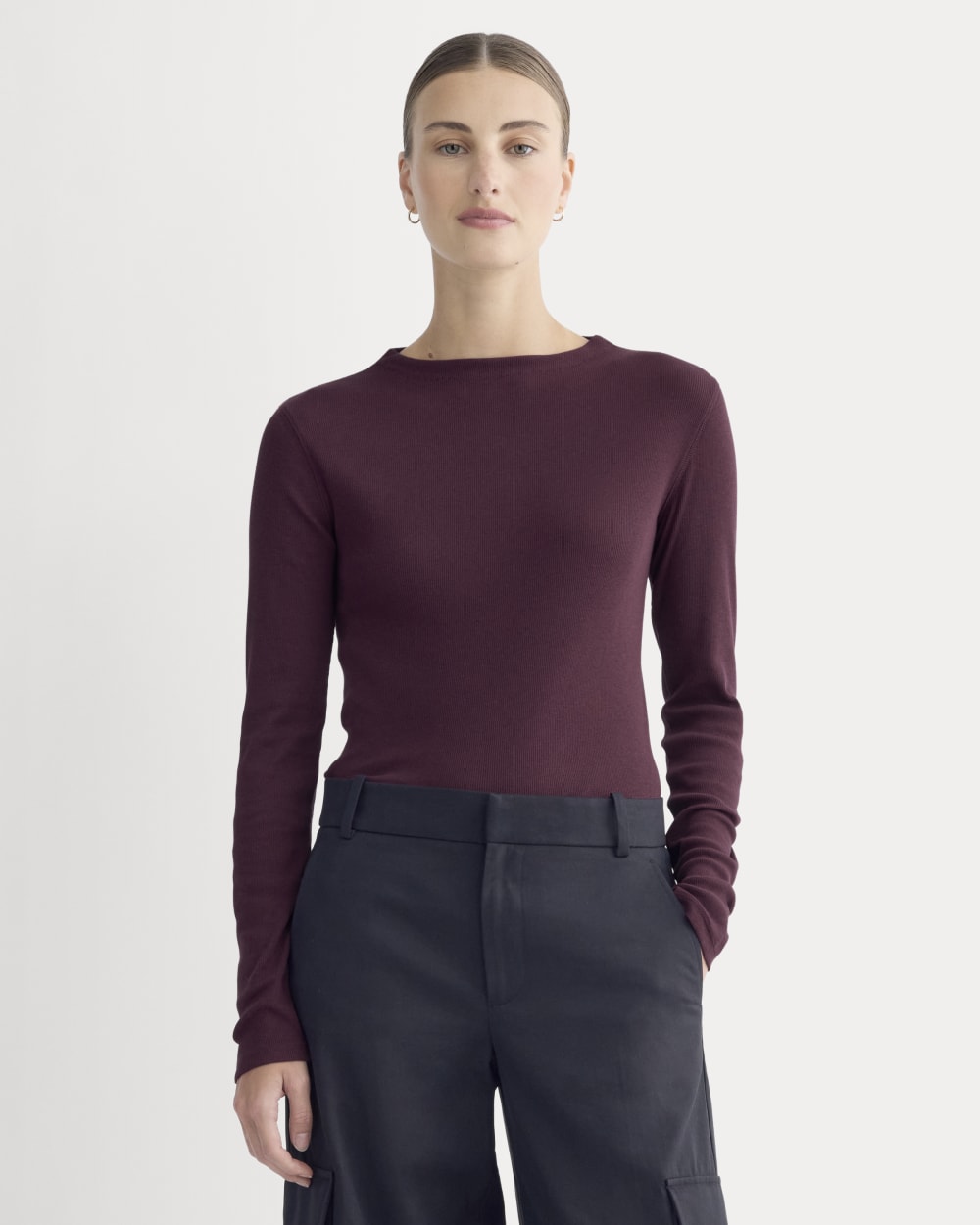 womens-luxe-rib-funnel-neck-tee-heathered-port-royale | primary