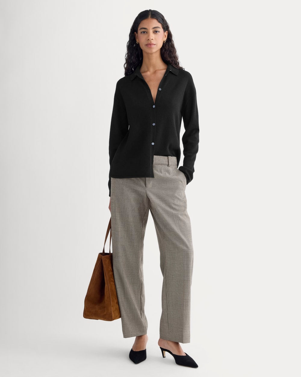 womens-cashmere-button-up-shirt-black