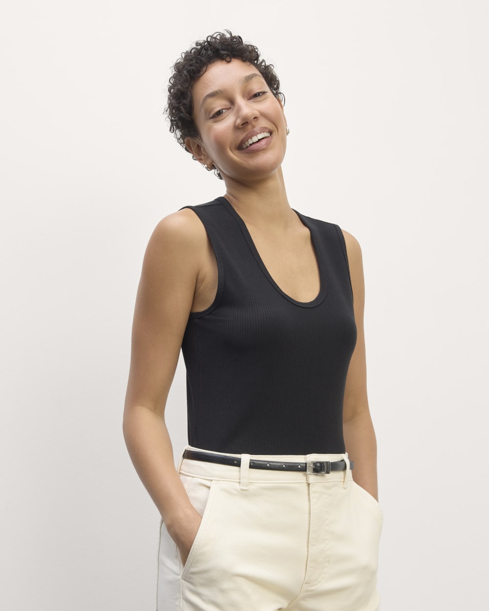 womens-tencel-rib-shimmy-tank-black | primary