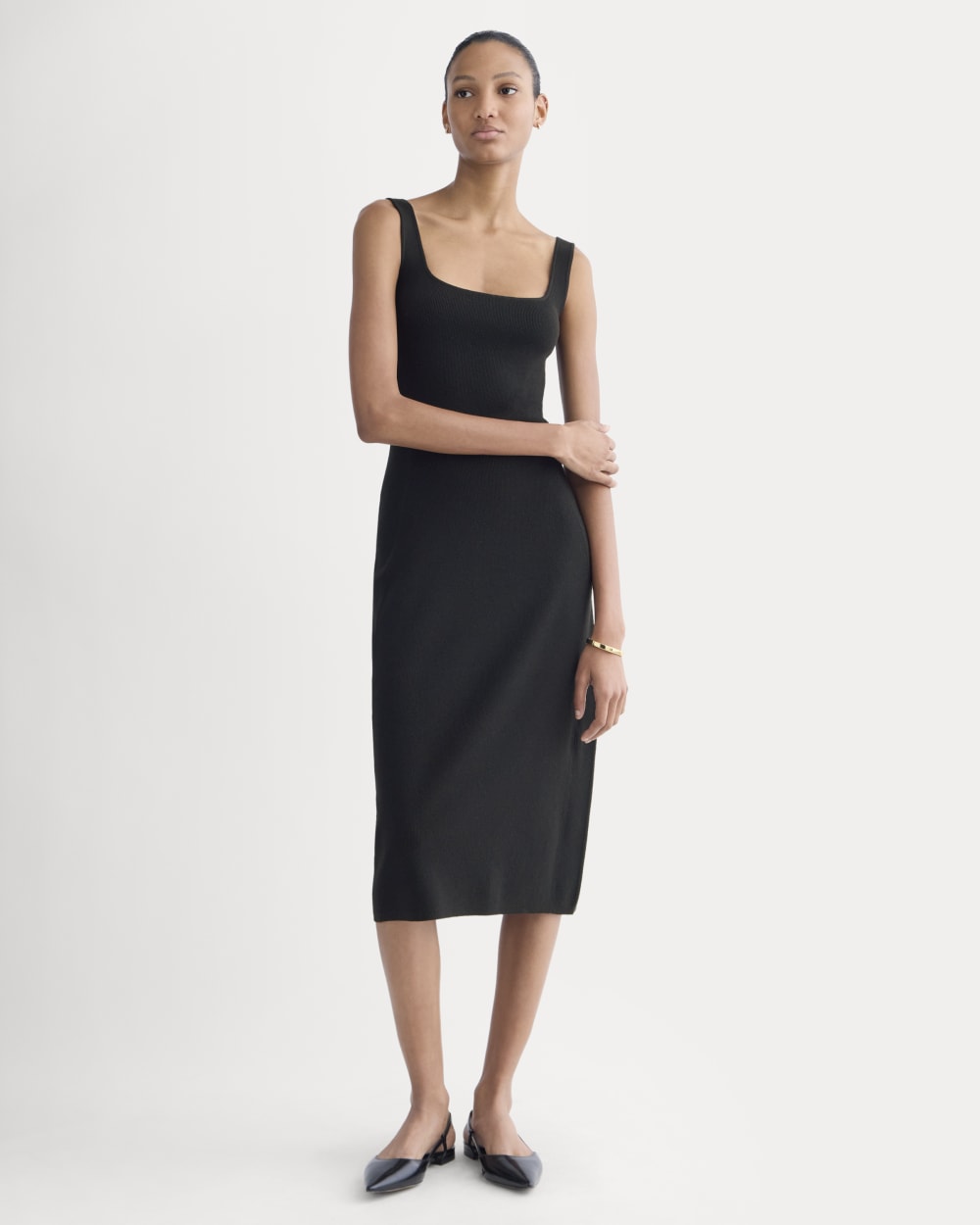 Knit Square-Neck Midi Dress | Black Knit Square-Neck Midi Dress | Black