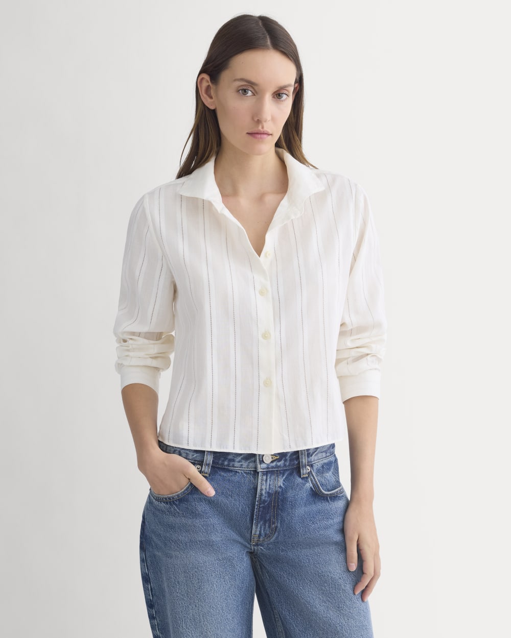 Everlane Textured Mini Collar Shirt In Bone, Size 4, Cotton Everlane Textured Mini Collar Shirt In Bone, Size 4, Cotton