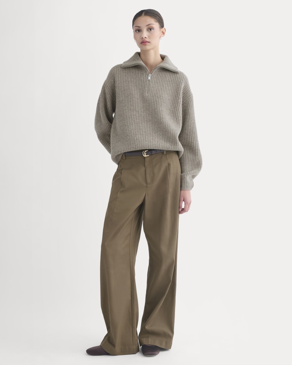 Everlane Half-Zip Sweater, Luxe Merino, Heather Soft Taupe, Size XXS Everlane Half-Zip Sweater, Luxe Merino, Heather Soft Taupe, Size XXS