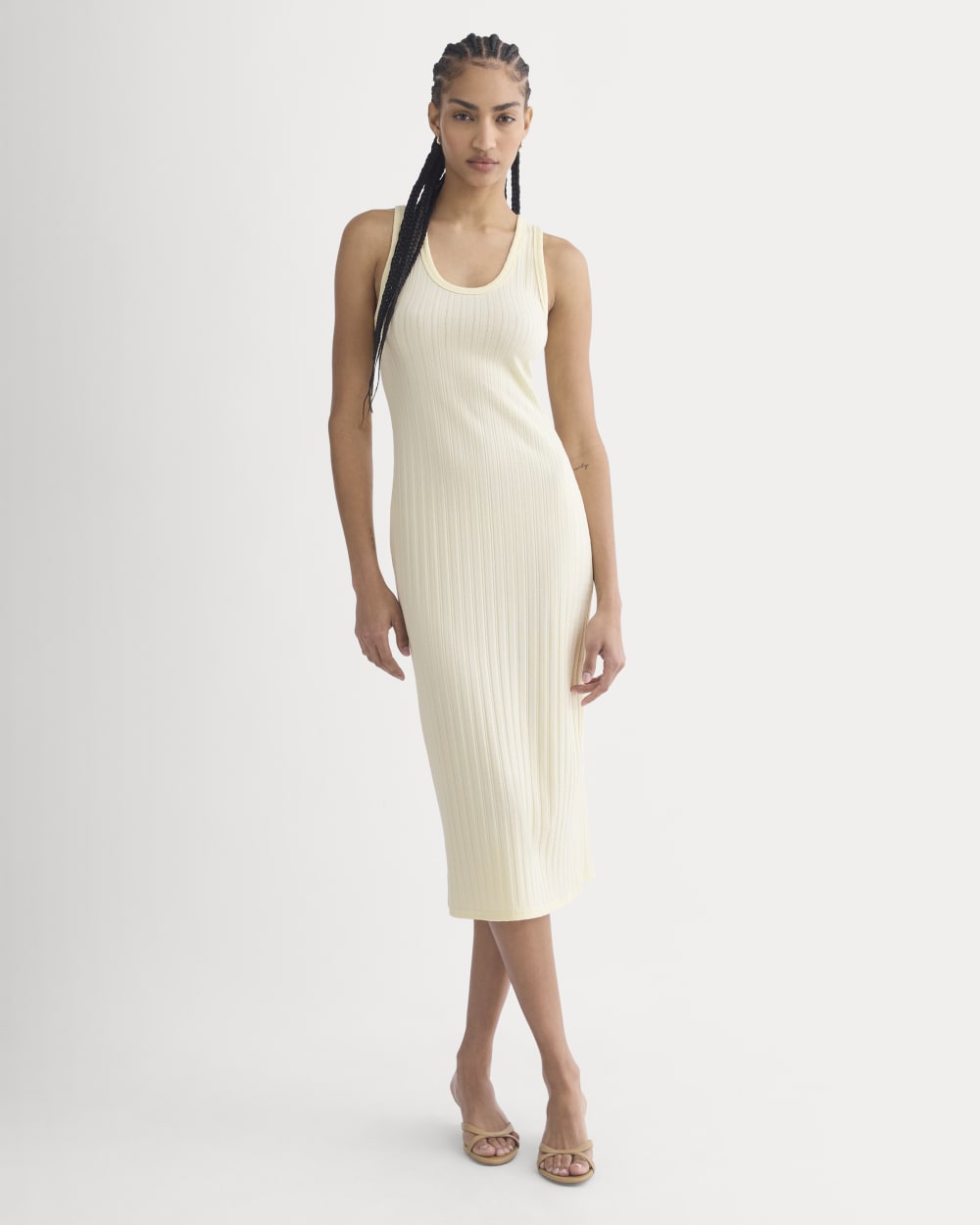 Everlane Scoop-Neck Midi Dress In Pointelle Knit In Lemon Icing, Size Large, Cotton Everlane Scoop-Neck Midi Dress In Pointelle Knit In Lemon Icing, Size Large, Cotton