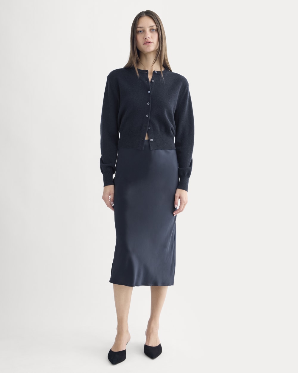 Everlane Slip Skirt In Silk Charmeuse In Navy, Size 16 Everlane Slip Skirt In Silk Charmeuse In Navy, Size 16