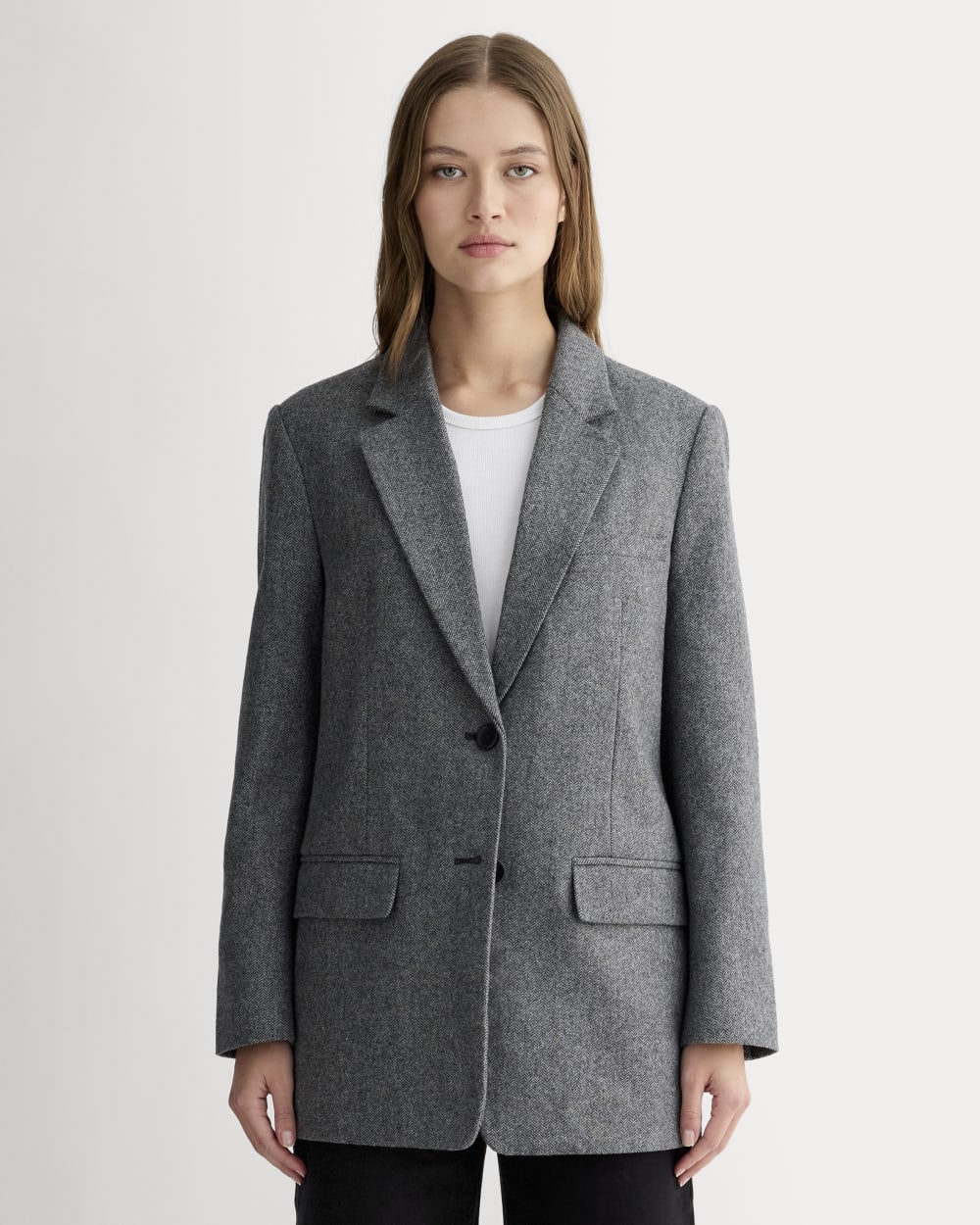 The Oversized Blazer in Wool Grey Herringbone – Everlane