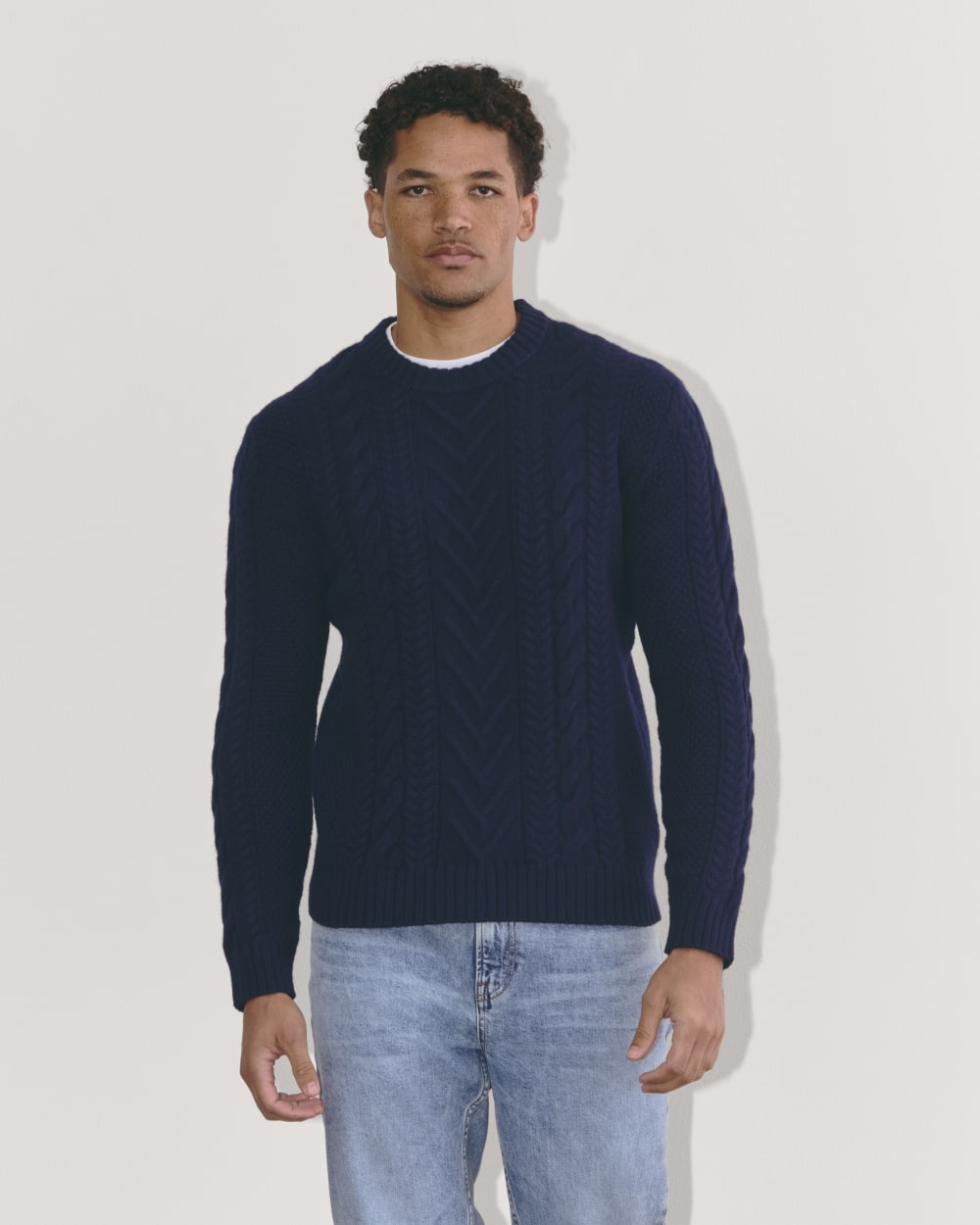 The Felted Merino Cable-Knit Crew Deep Navy – Everlane