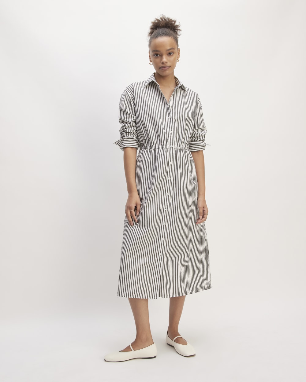 The Supima® Cotton Midi Shirt Dress Optic White Black – Everlane