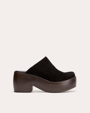 The Wooden Puffa Clog | Black Suede