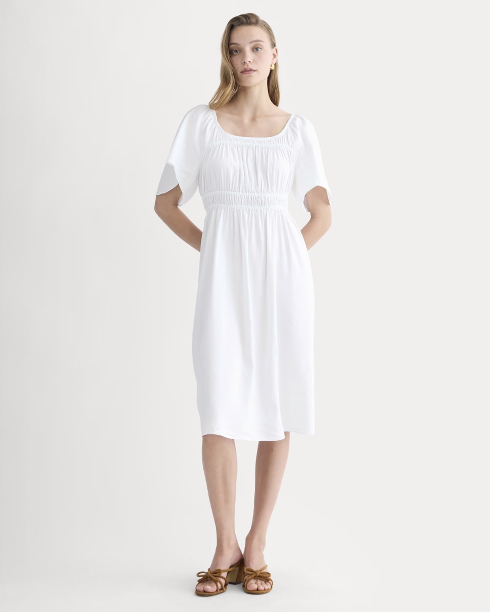 Everlane Flutter-Sleeve Dress, Stretch Linen, White, Size Xs Everlane Flutter-Sleeve Dress, Stretch Linen, White, Size Xs