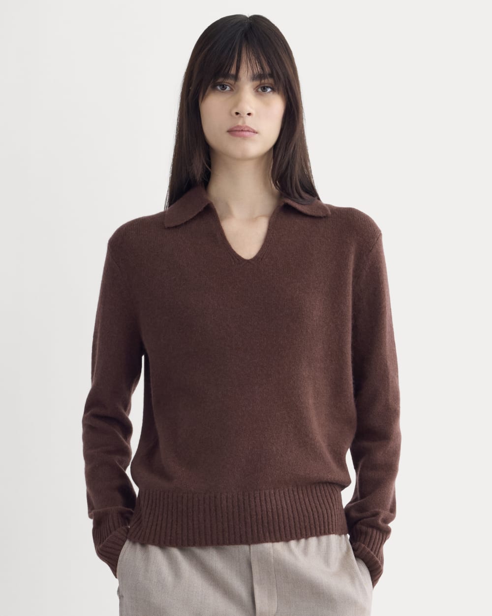 womens-cashmere-polo-sweater-dark-mahogany | primary