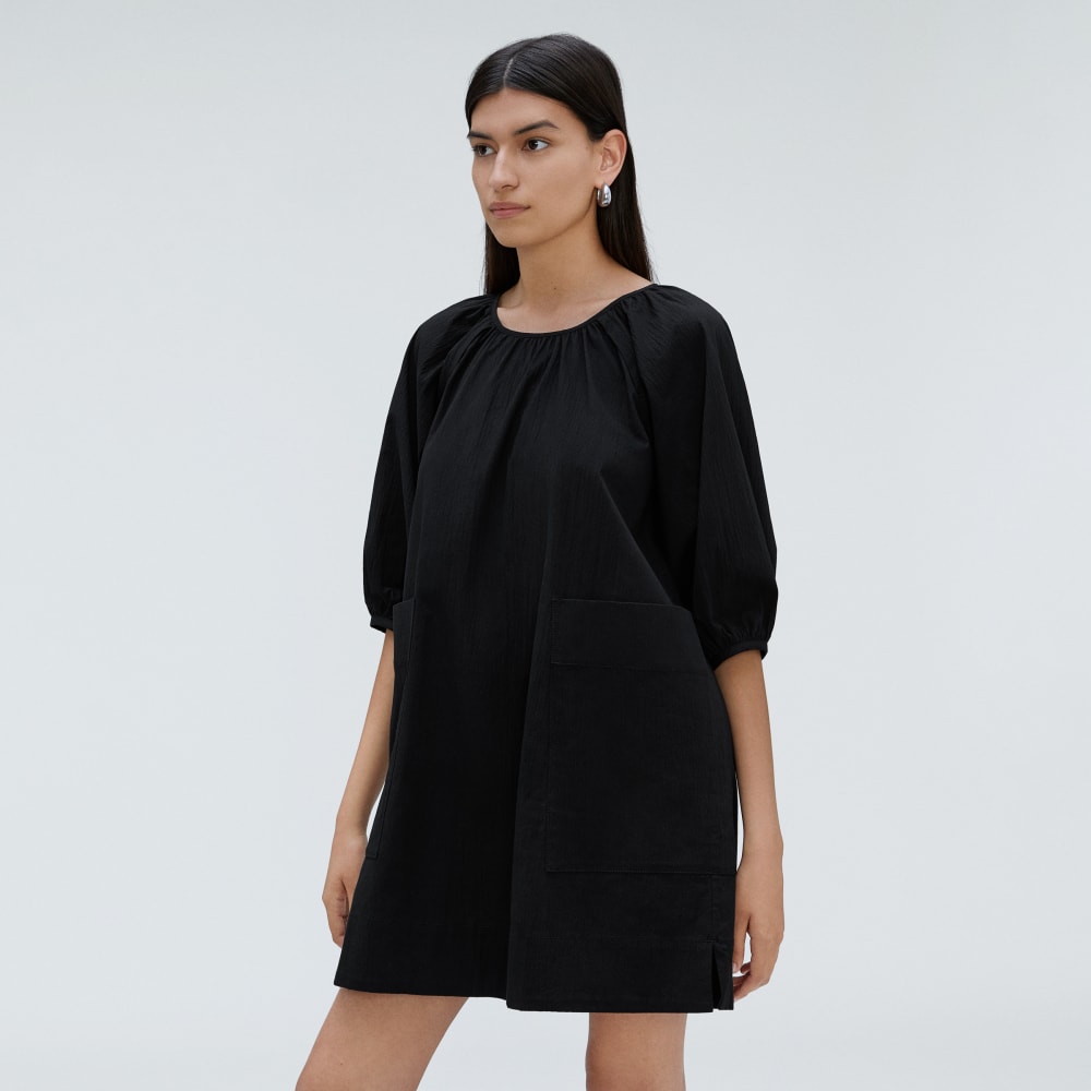 womens-seersucker-puff-sleeve-dress-black