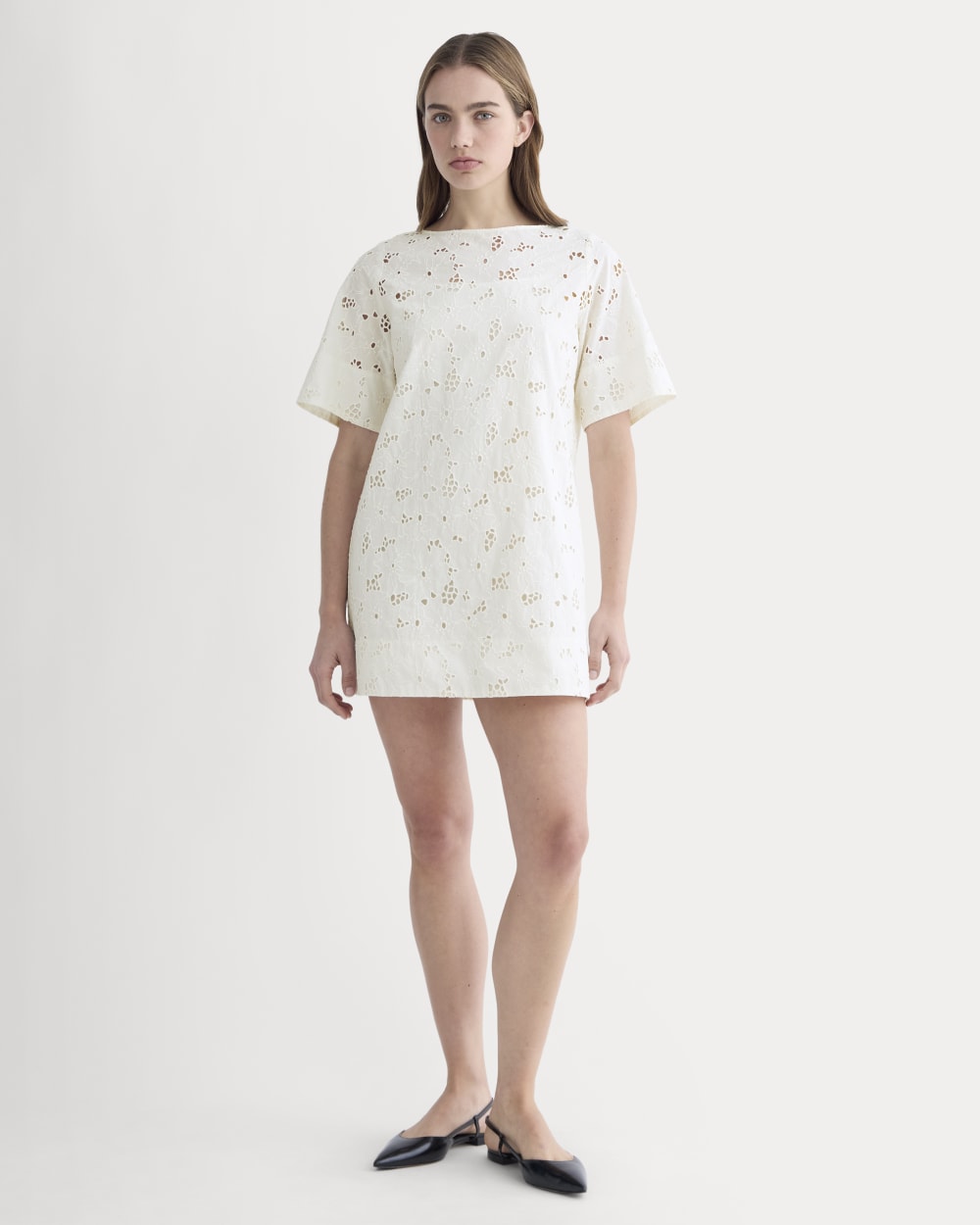 Everlane Eyelet Mini Shift Dress In Bone, Size XXS, Cotton Everlane Eyelet Mini Shift Dress In Bone, Size XXS, Cotton