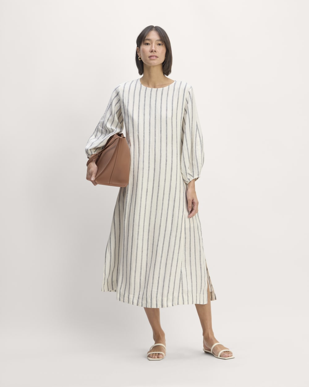 The Linen A-Line Midi Dress | Bone/Navy Everlane The Linen A-Line Midi Dress | Bone/Navy Everlane
