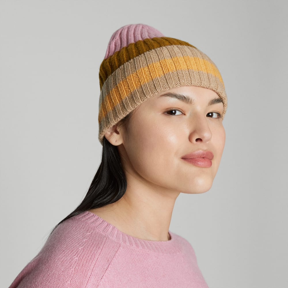 unisex-recashmere-beanie-tapenade-multi-stripe | primary