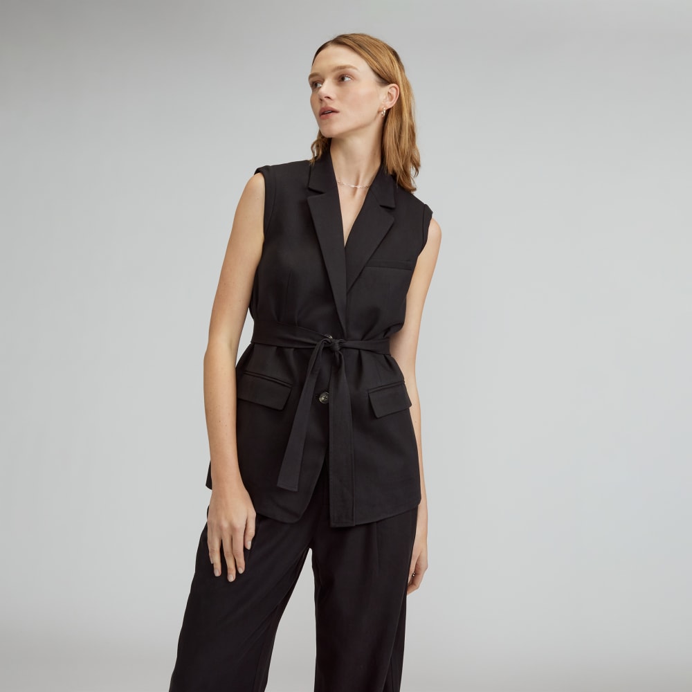 womens-tencel-sleeveless-blazer-black | primary