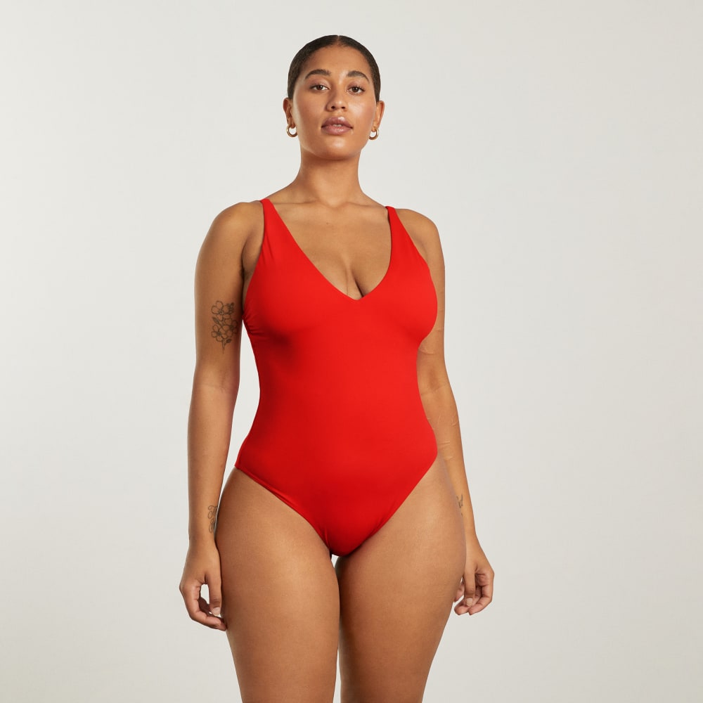 womens-v-neck-one-piece-red | primary