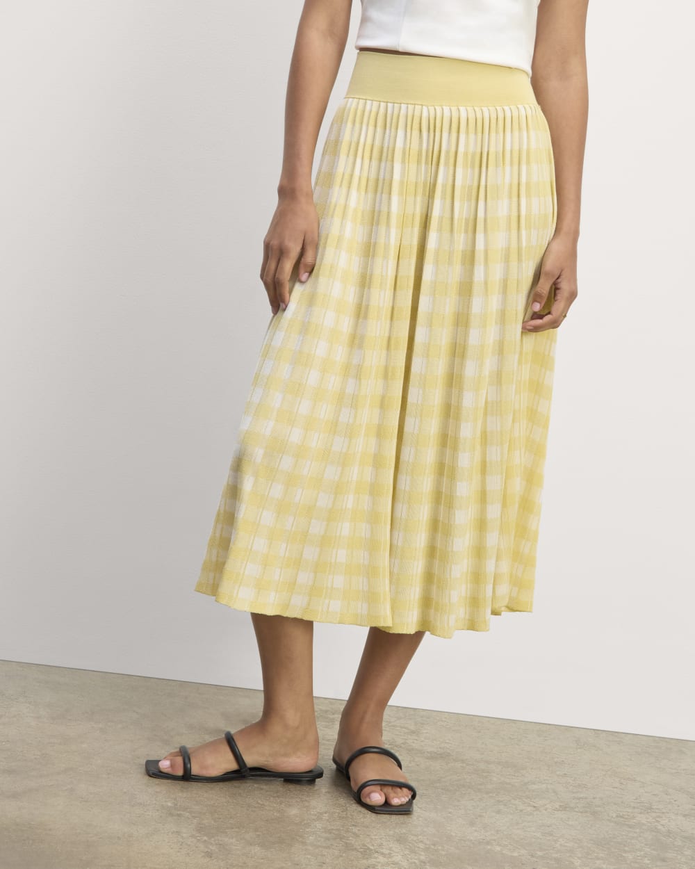 womens-viscose-knit-pleated-skirt-bone-parsnip-gingham | alt