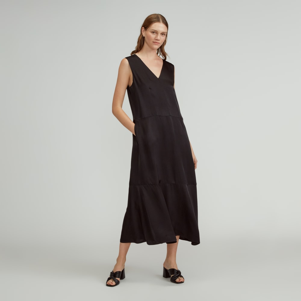 knee length dresses for ladies The Satin V-Neck Maxi Dress