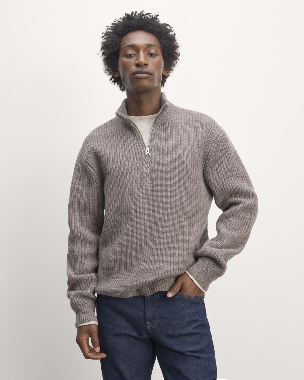 The Felted Merino Half-Zip Sweater Taupe Melange – Everlane