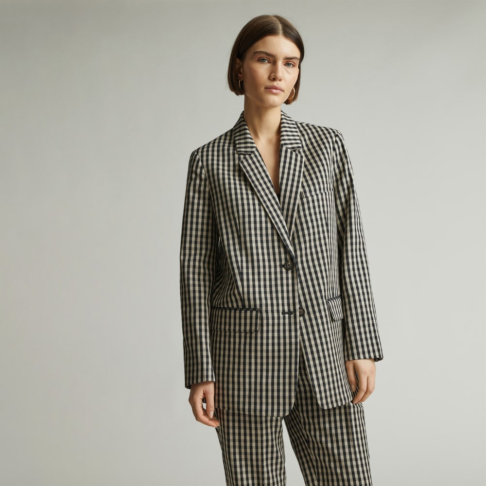 womens-tencel-oversized-blazer-khaki-black | primary