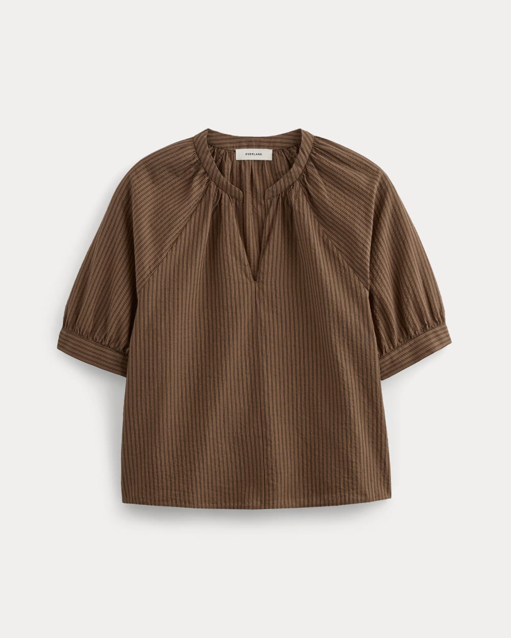 womens-gauze-gathered-top-carob-brown-black | alt