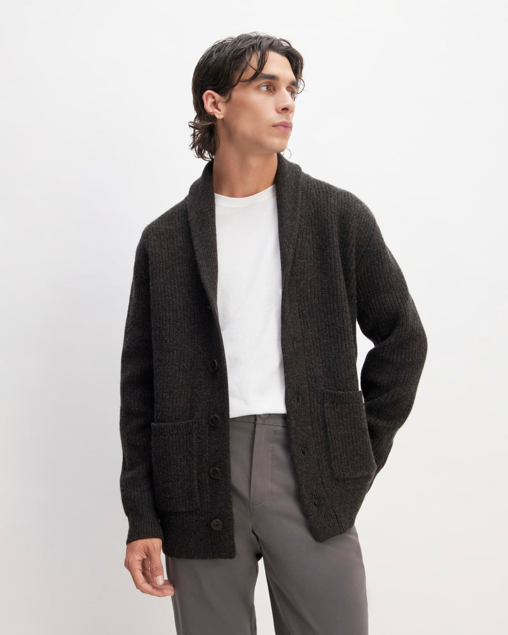 The Felted Merino Shawl Collar Cardigan | Charcoal – Everlane