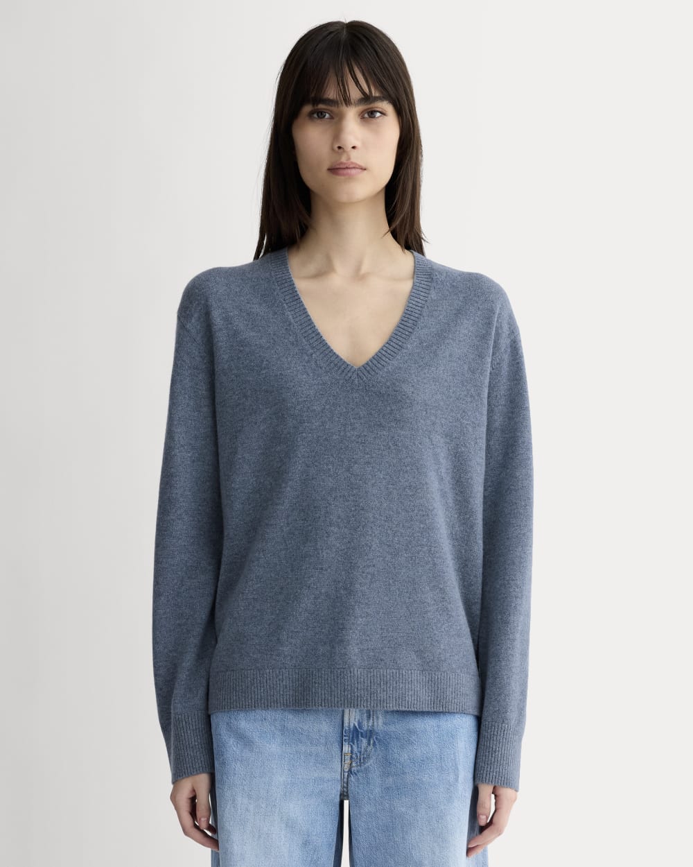 V Neck Everlane Jumper The Cashmere V-Neck Sweater Grey Donegal