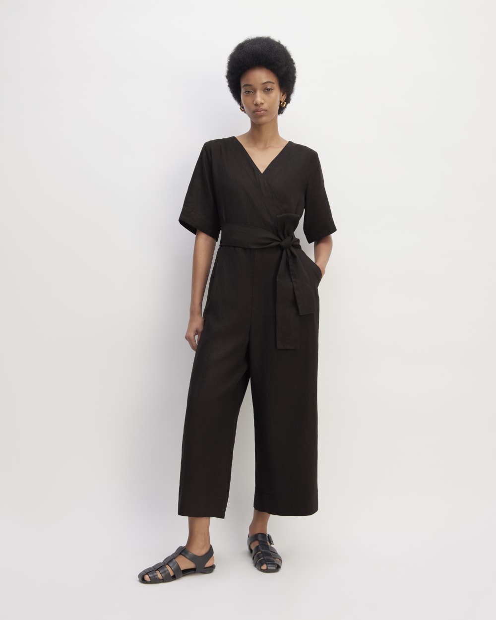 The Wrap Jumpsuit in Linen | Black – Everlane